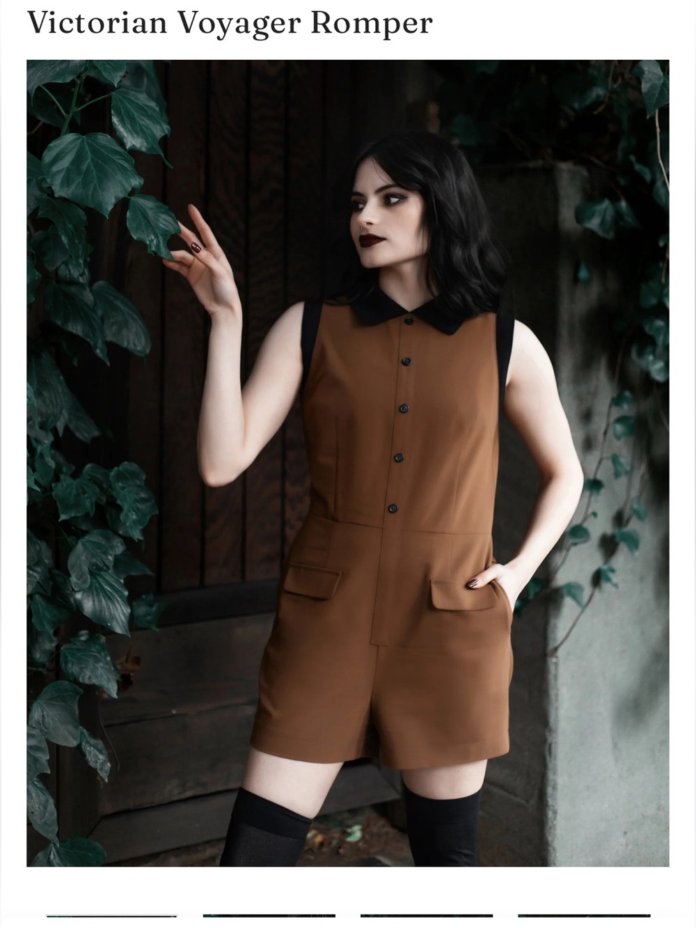Lively Ghosts Brown Sleeveless Romper with Black Collar - Picture 4 of 5